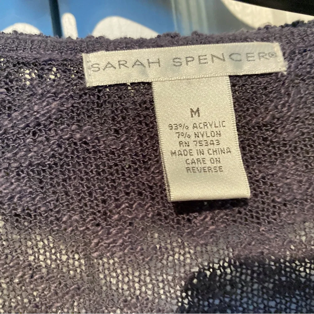 Blue/grey duster sweater with ruffle neckline and one hook closure. Size medium. - Picture 2 of 2